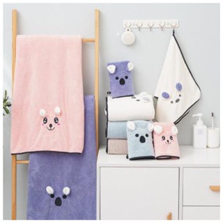 🌸 ผ้าเช็ดตัว หูหมี ยิ้มน่ารัก ผ้าขนหนู ผืนใหญ่ 70x140 ซม. ผ้าเช็ดตัวขนเป็ด ผ้าเช็ดตัวนาโน ผ้าเช็ดตัวผืนใหญ่ สีพื้น 🌸