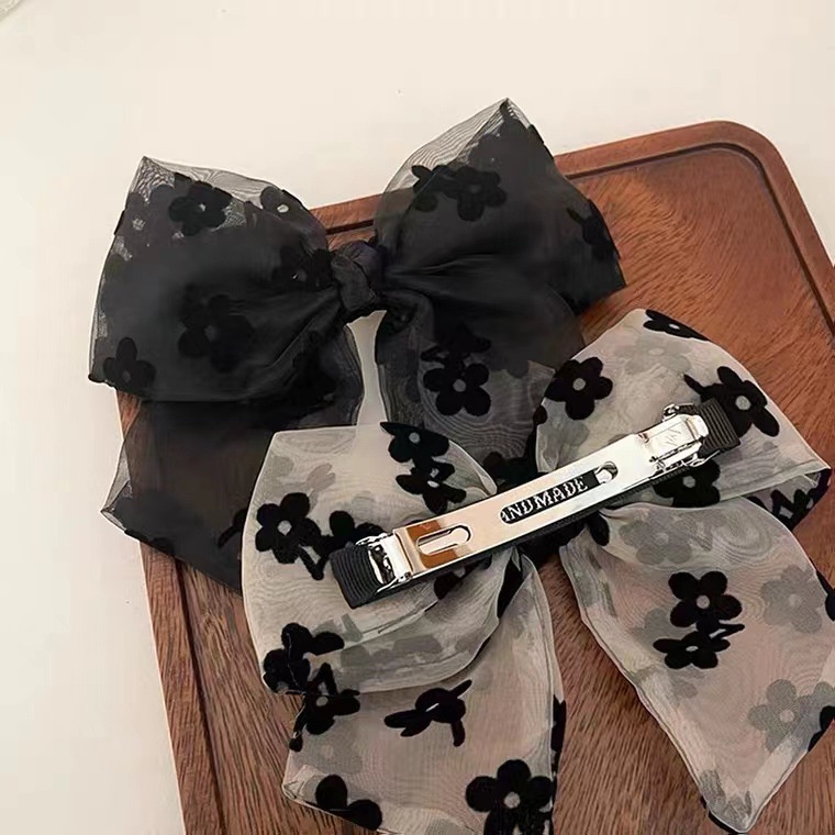 กิ๊บติดผมโบว์ลายดอกไม้ ออร์แกนซ่า คลิปฤดูใบไม้ผลิ กิ๊บติดผม คลิปหางม้า เครื่องประดับผมนางฟ้า - รูปที่ 2
