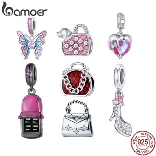 Bamoer S925 ชุดลูกปัด สีชมพู สําหรับทําจี้สร้อยข้อมือ แฟชั่นผู้หญิง SCC2470