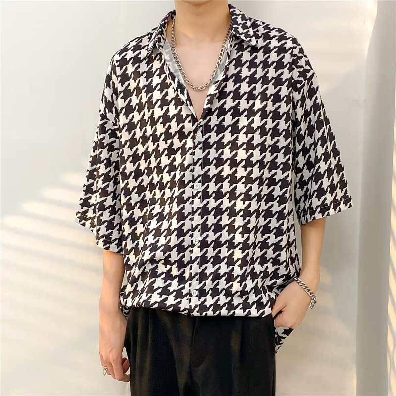 เสื้อเชิ้ตแขนสั้น ผ้าเรยอน แบบบาง ทรงหลวม แฟชั่นฤดูร้อน สไตล์เกาหลี สําหรับผู้ชาย 100 แบบ ขนาด: M L XL 2XL 3XL รุ่น 1258