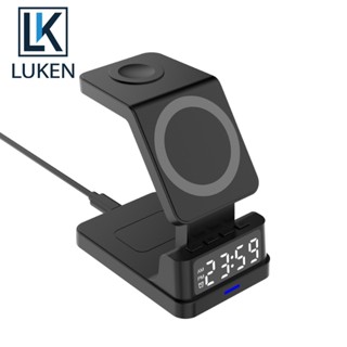 Luken 4-in-1 นาฬิกา 15W ที่ชาร์จโทรศัพท์มือถือไร้สาย สําหรับหูฟัง นาฬิกา แอพ โทรศัพท์มือถือ Type-C ชาร์จเร็ว