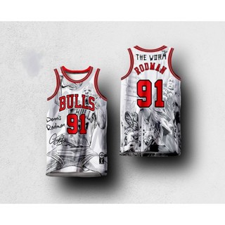 พร้อมส่ง เสื้อกีฬาแขนกุด ลาย Dennis Rodman Bulls สีขาว