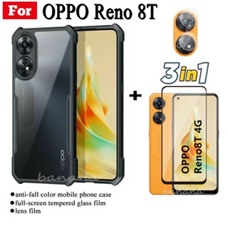 3in1 Reno 8T 8Z Reno 7Z 6Z 8 7 6 เคสโทรศัพท์ กันกระแทก + ฟิล์มกระจกนิรภัย + ฟิล์มเลนส์กล้อง