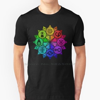 Digimon Crests Mandala T Shirt 100% Cotton Digimon Rainbow Game Anime Mandala Crests Big Size 6xl Tee Gift Fashion_08