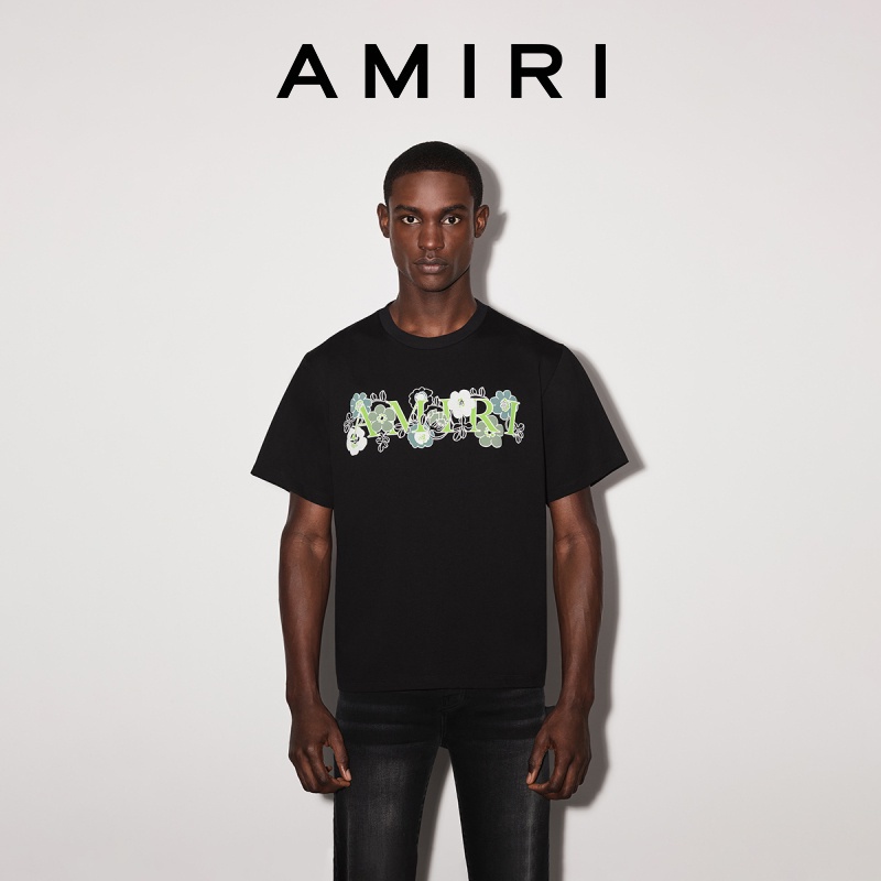 เสื้อยืด ผ้าฝ้าย พิมพ์ลายโลโก้ AMIRI Pre-Fall สําหรับผู้ชายสไตล์ดารา