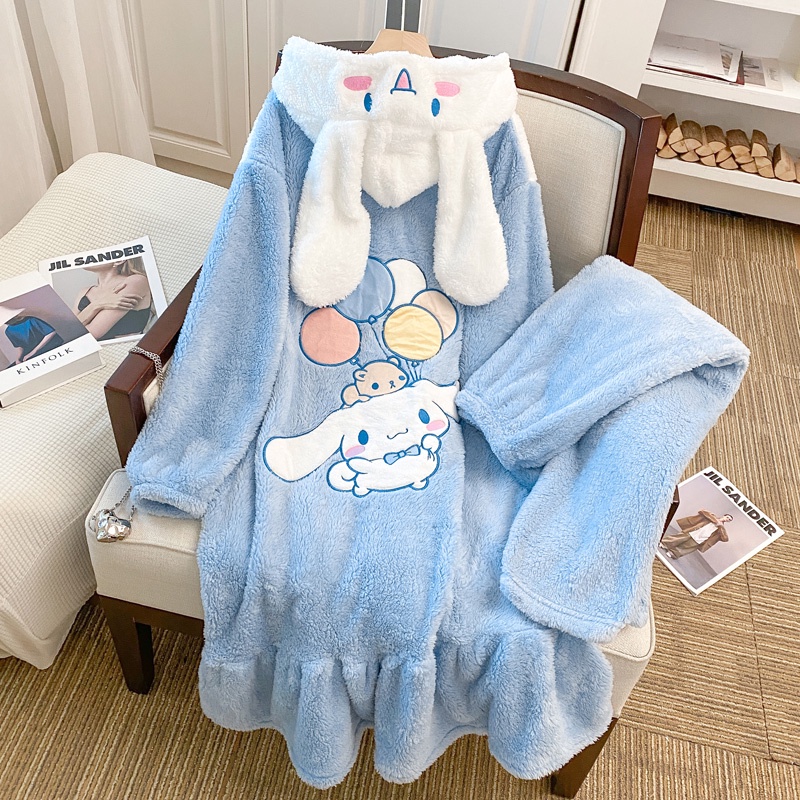 SANRIO ชุดนอน ผ้าฟลีซ แบบหนาพิเศษ ลายการ์ตูน Kuromi My Melody Cinnamoroll แฟชั่นฤดูหนาว สําหรับเด็กผู้หญิง