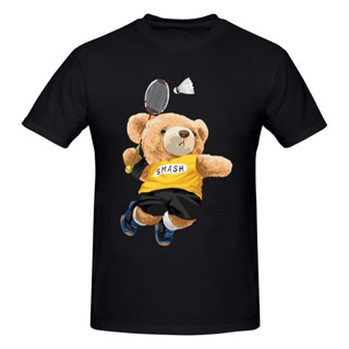 New Teddy Bear Playing Badminton T Shirt Harajuku Short Sleeve T-Shirt Graphics Tshirts fashion mens tshirt_02