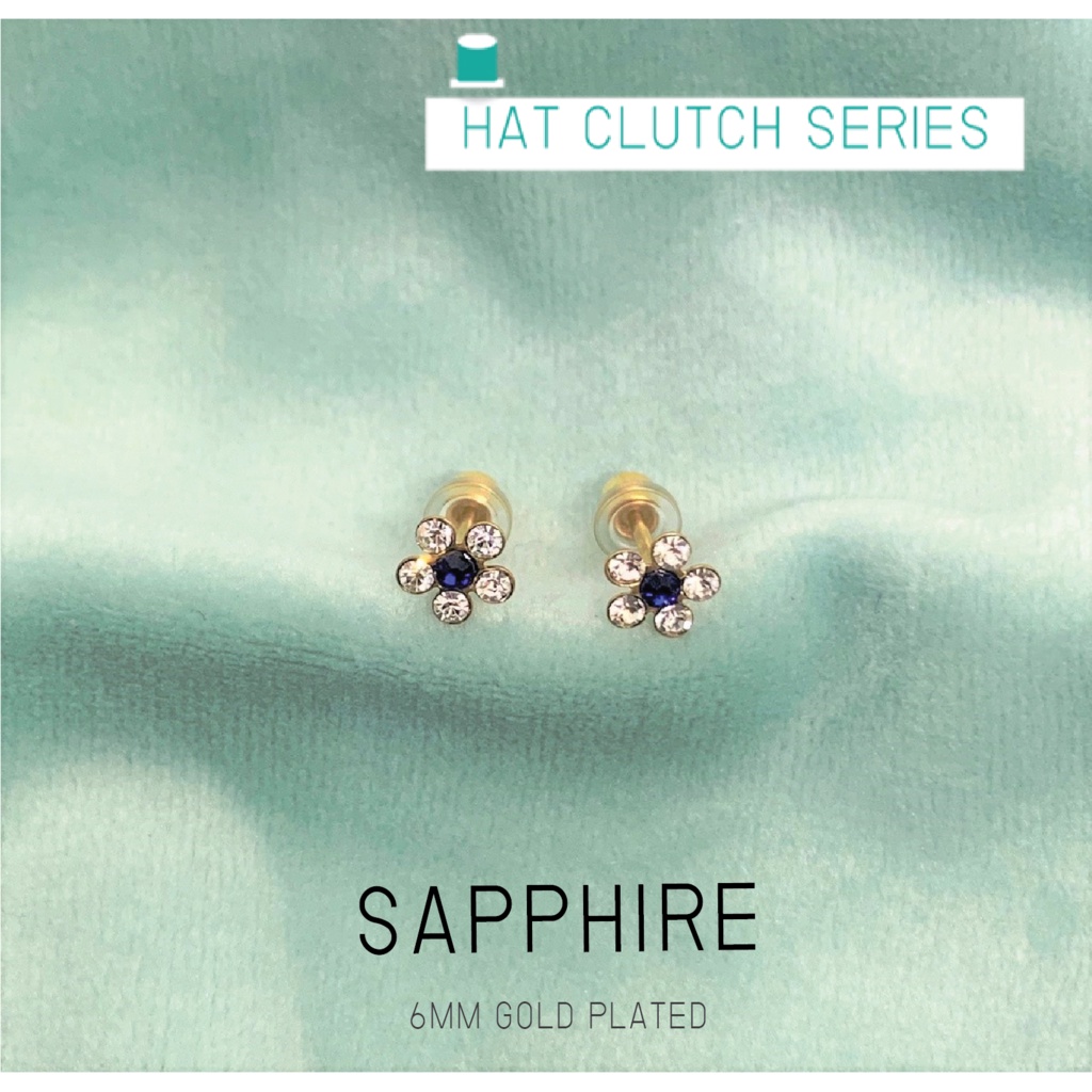 (ส่งฟรี!) ต่างหูสำหรับผิวแพ้ง่ายแป้นตัน สแตนเลสเกรดการแพทย์ SAPPHIRE 6MM ปลอดภัย100% ก้านสีเงิน/ก้านสีทอง