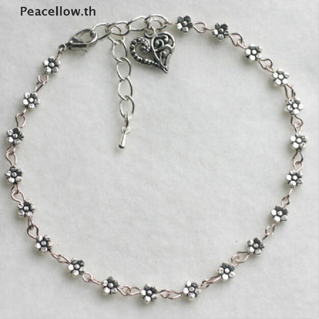 Peacellow สร้อยข้อเท้า ประดับลูกปัด สีเงิน เหมาะกับเดินชายหาด สําหรับผู้หญิง TH