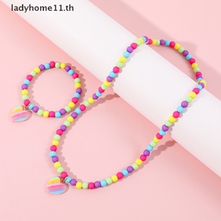 Onelady สร้อยคอโชคเกอร์ สร้อยข้อมือ จี้ลูกปัดอะคริลิค รูปหัวใจน่ารัก หลากสี เครื่องประดับแฟชั่น สําหรับเด็กผู้หญิง