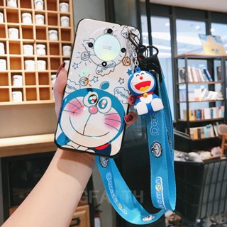 เคสโทรศัพท์มือถือ แบบนิ่ม ลายการ์ตูนโดราเอมอน พร้อมสายคล้องคอ และตุ๊กตา สําหรับ Huawei Honor X9a 5G HonorX9a 5G X9a 5G