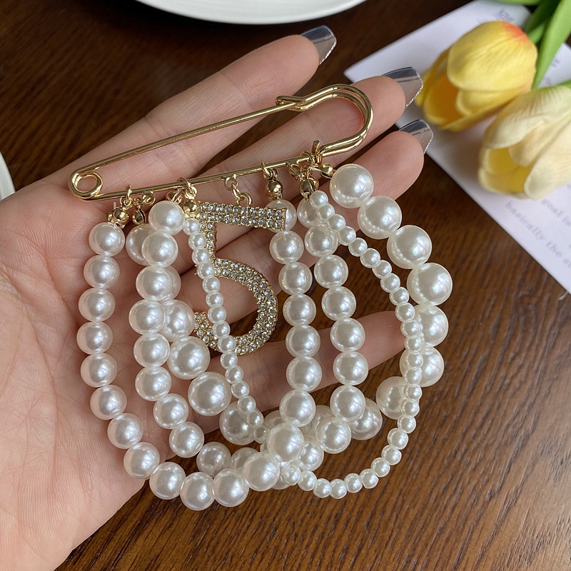 เข็มกลัดมุก 5 คําระดับไฮเอนด์แฟชั่น Rhinestone พู่สายมุกเข็มกลัด Pin อุปกรณ์เสริมยอดนิยม