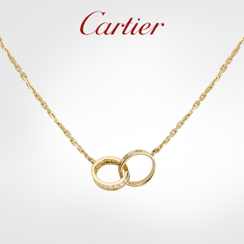 (pawnable) ของแท้ 100% Cartier Cartier Love Series สร้อยคอแหวนคู่ สีขาว ทอง และเพชร