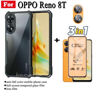 3in1 Reno 8z 8T เคสโทรศัพท์ กันกระแทก สําหรับ Reno 7z 6z Reno 8 7 6 ฟิล์มฝ้าเซรามิค + ฟิล์มเลนส์กล้อง