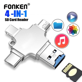 Fonken 4 in 1 อะแดปเตอร์อ่านการ์ดหน่วยความจํา iOS Mirco Type-C USB OTG TF สําหรับโทรศัพท์ Andriod Xiaomi