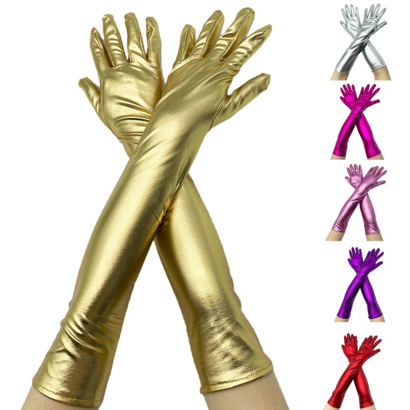 Fine Pole Dance Gloves ถุงมือเต้นรําถุงมือหนังเทียมยาวผู้หญิงถุงมือพังก์ยาว