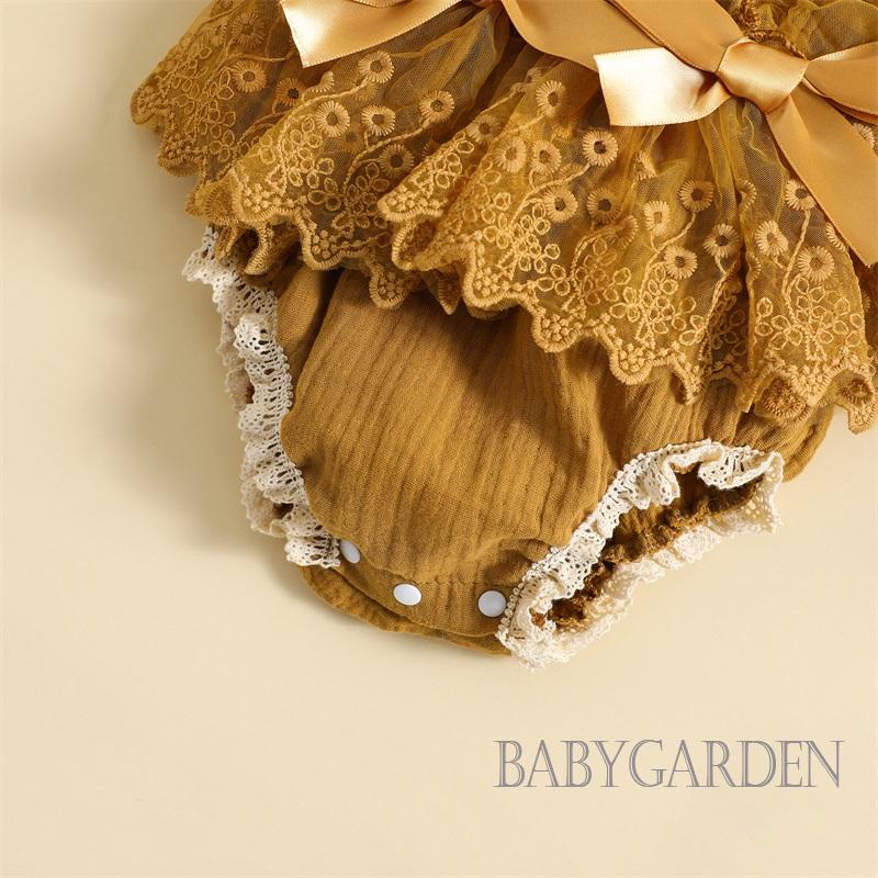 【ส่งจากไทย】 ชุดรอมเปอร์ลําลอง แขนแต่งระบาย แต่งโบว์ ลายดอกไม้ ลูกไม้ แฟชั่นฤดูร้อน สําหรับเด็กผู้หญิง 0-18 เดือน - รูปที่ 6