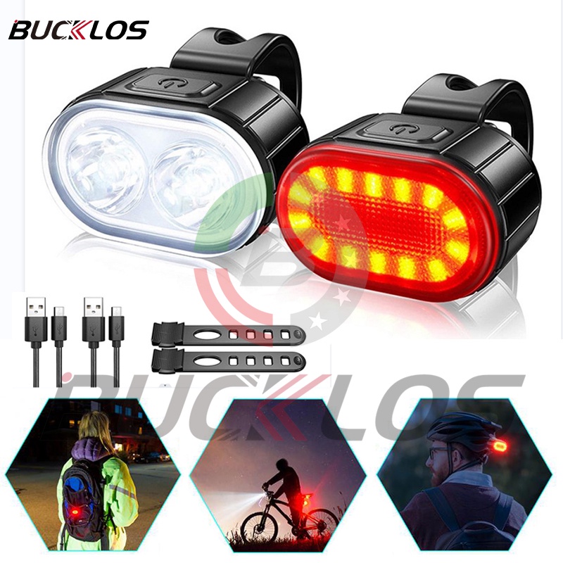 BUCKLOS ไฟจักรยาน LED ชุดไฟท้ายจักรยาน ชาร์จ USB กันน้ํา ไฟติดจักรยาน อุปกรณ์เสริม สําหรับจักรยานเสือภูเขา