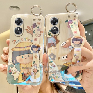 New OPPO Reno8T 8 T A78 5G 4G เคส Lens Protection Phone Soft Casing with TPU Wristband Stand Phone Case OPPO Reno8 T 5G Sun Girl Cartoon Phone Back Cover เคสโทรศัพท