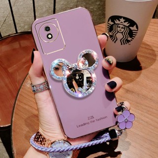 เคส vivo Y02S T1X Y01 V23 5g Y33S Y15A V23E Y21 V21 Y15S Y72 Y31 Y11 Y17 Y12 Y12S Y20 Y12A Y15 V11i V9 Y1S Y91C เคสโทรศัพท์มือถือ ลายการ์ตูนมิกกี้เมาส์ พร้อมกระจกแต่งหน้า สายคล้อง สําหรับ