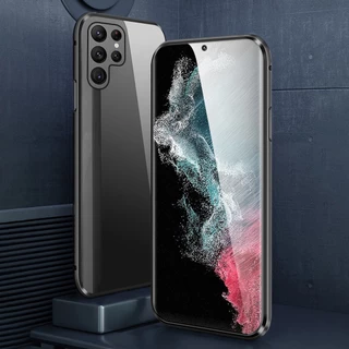 สําหรับ Samsung Galaxy S25 S24 S23 Ultra Plus S25Ultra S23Plus S23 + S23FE 5G Flip กันกระแทกปลอกสองด้านกระจกนิรภัยเคสโทรศัพท์โลหะแม่เหล็ก Hard ป้องกันปกหลัง
