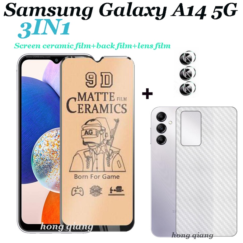 (3 In 1) ฟิล์มกระจกนิรภัยกันรอยหน้าจอ เซรามิค ฟิล์มกล้อง ฟิล์มด้านหลัง สําหรับ Samsung Galaxy A14 5G A04E A23 A13 A54 5G A34 5G