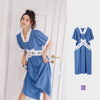 ราคา<พร้อมส่ง>「สินค้าลิขสิทธิ์แท้」Iris Boutique ID089 22/SS Blue dearie dress ชุดเดรสยาวเดรส  เดรสผู้หญิง มีซับใน