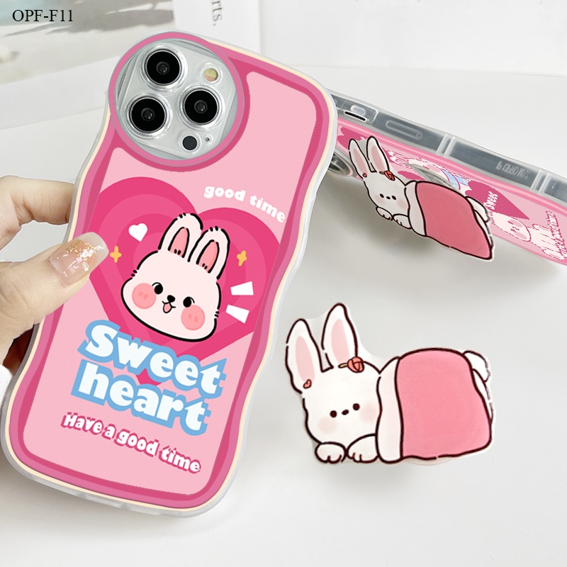 【ฟรี ที่วางโทรศัพท์】 OPPO F11 F9 F7 F5 F3 F1S Youth Pro เคสออปโป้ สำหรับ Case การ์ตูน Love Bunny เคสโทรศัพท์ Big Wave Shockproof Cover