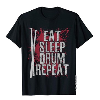 Lyzh เสื้อยืดผ้าฝ้าย พิมพ์ลายกลอง Eat Sleep Drum Repeat สไตล์ฮิปฮอป สําหรับผู้ชาย