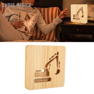 Chris office โคมไฟไม้ 3D Digger การเชื่อมต่อ USB รูปทรงอบอุ่น Vibes ปลอดภัยทนทาน Wood Night Light สำหรับห้องนอน Office Cafe