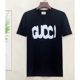 Gucc1 เสื้อยืดคอกลม แขนสั้น ผ้าฝ้าย พิมพ์ลายโมโนแกรม แฟชั่นฤดูร้อน 2023 ไซซ์ S-4XL