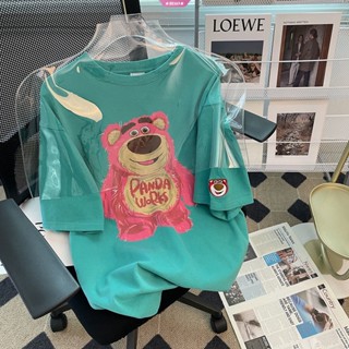 เสื้อยืดแขนสั้น พิมพ์ลาย Disney Lotso Strawberry Bear โอเวอร์ไซซ์ สไตล์ฮิปฮอป ฮาราจูกุ สตรีท เรโทร อเมริกา เหมาะกับฤดูร้อน สําหรับผู้หญิง Y2k