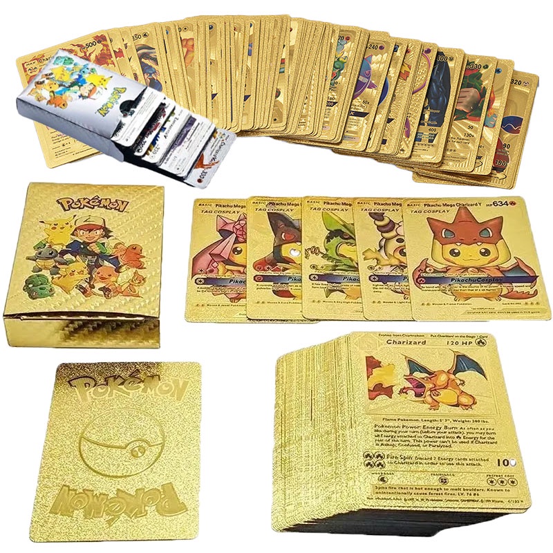 COD 55 ชิ้น/กล่อง Pokemon Gold Foil Cards บัตรฟอยล์สีท องโปเกมอน คอลเลกชันหายาก การ์ดโปเกม่อน