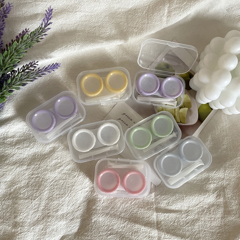 Beauty กล่องคอนแทคเลนส์ ขนาดเล็ก แบบพกพา สีครีม แบบเรียบง่าย สําหรับนักเรียน