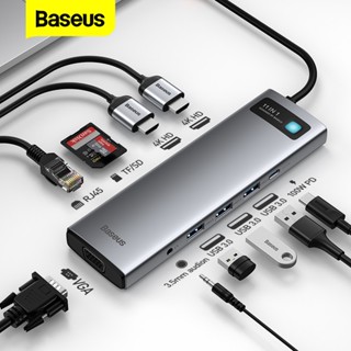 Baseus อะแดปเตอร์ฮับ USB C USB 3.0 Type C เป็น HDMI RJ45 SD 8 in 1 สําหรับ MacBook Pro Air โน้ตบุ๊ก 11 in 1