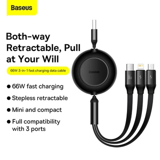 Baseus 3 in 1 สายเคเบิลข้อมูลชาร์จเร็ว 100W/66W แบบยืดหดได้