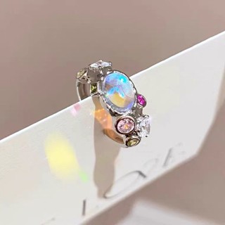 Color Personality Irregular Ring Girls New Mermaid Ji Opal Moonstone Color Treasure Zircon Pink Diamond Ring Lava Niche Design Sense Female