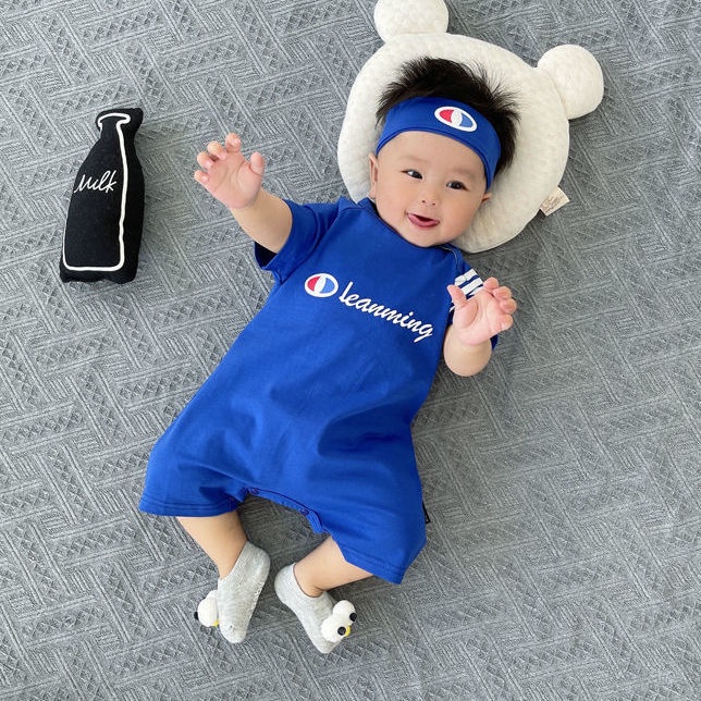 ใหม่ ชุดจั๊มสูทรอมเปอร์ วันพีช แขนสั้น ผ้าฝ้าย พร้อมที่คาดผม สําหรับเด็กทารกผู้ชาย ผู้หญิง อายุ 0-24 เดือน เหมาะกับฤดูร้อน - รูปที่ 2