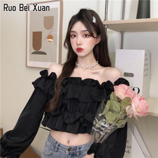 RUO BEI XUAN เสื้อเชิ้ตผู้หญิง 2023 ใหม่แฟชั่นสไตล์เกาหลีเสื้อครอป