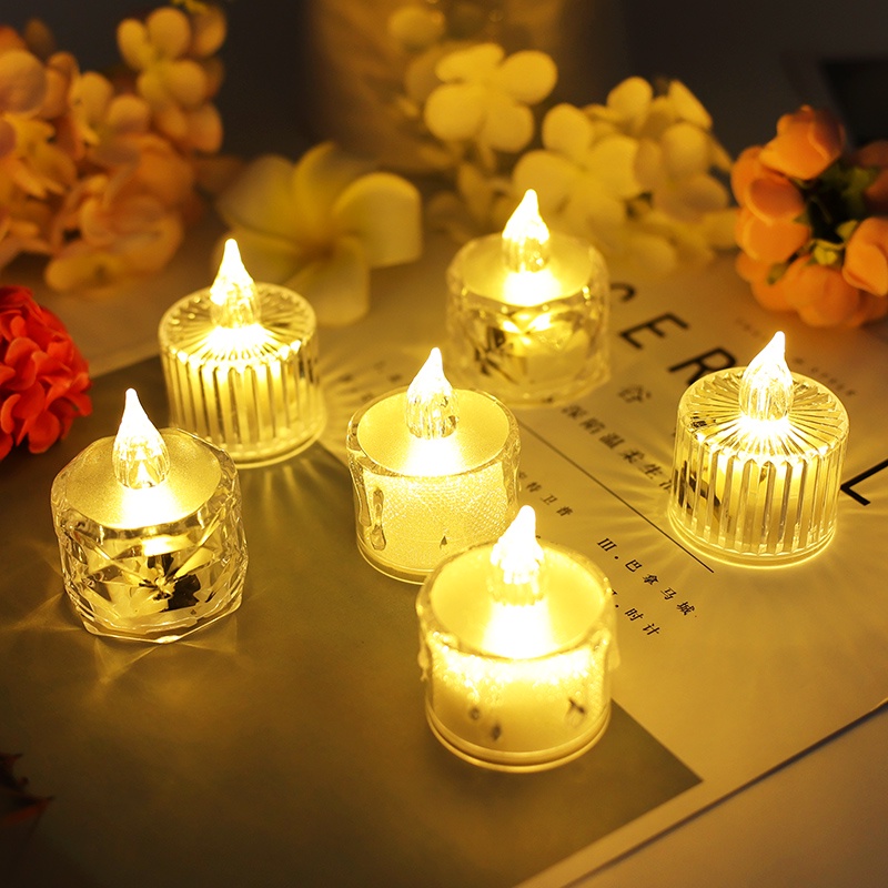 [คุณลักษณะ] โคมไฟคริสตัล LED เรืองแสง / เชิงเทียน / โคมไฟตกแต่ง อะคริลิคใส ไร้เปลวไฟ / โคมไฟกลางคืน แบบใช้แบตเตอรี่ / เทียนปลอมอิเล็กทรอนิกส์