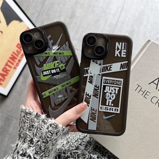 【พร้อมฟิล์มกระจกเลนส์】เคสโทรศัพท์มือถือ แบบนิ่ม ขอบตรง ลาย Nike สําหรับ iPhone14 Pro 14 Pro Max 13 Pro Max 11 iX Xs XR Xs Max