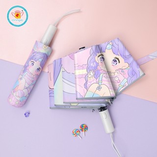 IQ Angel ร่มพับสำหรับเด็ก ร่มสาว ออกแบบการ์ตูนน่ารัก ร่มพับกันแดดและฝน การออกแบบแถบสะท้อนแสงเพื่อความปลอดภัย