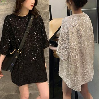 【ECHO】Fit Stretch Backpack Tops Top Loose Sequin Sleeve Women Blouses Casual【Echo-baby】