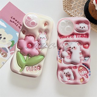 Lwy เคสโทรศัพท์มือถือ ลายดอกไม้ กระต่าย น้ําแข็ง สําหรับ Realme C2 C1 C11 C20 C12 C15 C17 C25 C25s C21 C25Y C21Y C31 C33 C35 Realme 2 Pro 3 Pro 5 Pro 8 Pro 5i 5s 6 7i 9 Pro+ 10 Narzo 50i 50A เคสนิ่ม รูปหมีครีม