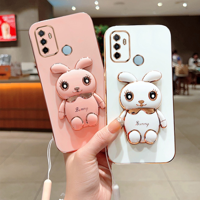 OPPO Reno8 TZ A3S A5S A12 A7 A5 A8 กระต่ายน่ารักวงเล็บภาพวาดฝาครอบ OPPO A31 F11 A1 Pro ซิลิโคนกันกระ