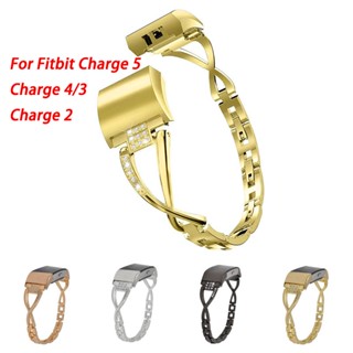 สายนาฬิกาข้อมือแฟชั่น ประดับเพชร หรูหรา สําหรับ Fitbit Charge 5 4 3 2 Smart Watch Band Bling 5 Watch