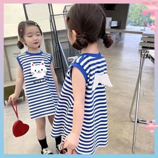 Girls summer striped dress 2022 summer thin sleeveless girls T-shirt skirt mid-length loose skirt