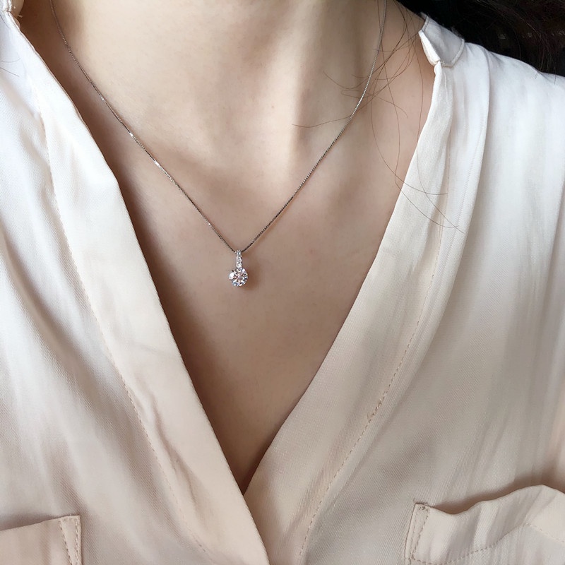 Roselife สร้อยคอเงิน 925 จี้คริสตัล เรียบง่าย หรูหรา เครื่องประดับ สําหรับผู้หญิง งานหมั้น ปาร์ตี้ ของขวัญ