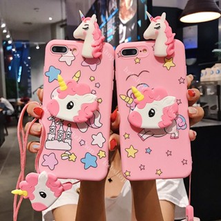 เคสโทรศัพท์มือถือ TPU แบบนิ่ม ลายการ์ตูนยูนิคอร์น พร้อมสายคล้อง สําหรับ Samsung galaxy A5 A7 2017 A5 A6 A7 A8 A9 A6Plus A8Plus 2018 Note9 Note10 Plus