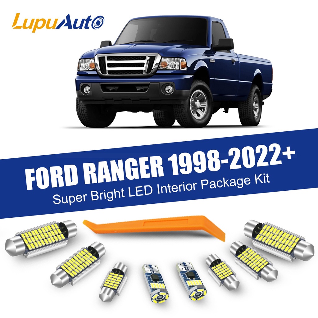 LupuAuto ไฟภายในรถยนต์สำหรับ Ford Ranger 1989-2022 + Canbus หลอดไฟ LED ในร่มโดมแผนที่ไฟกระเป๋าเดินทางชุดไฟอ่านหนังสือสีขาวสีฟ้า